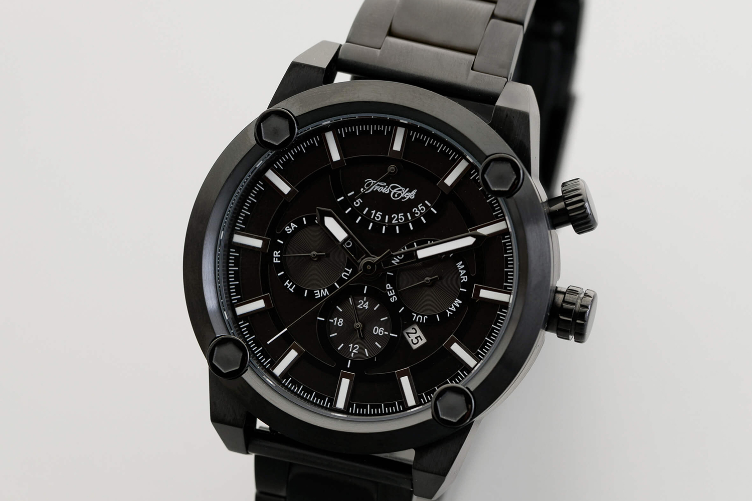 メタル&革ベルト・セット時計<br>(黒×黒)